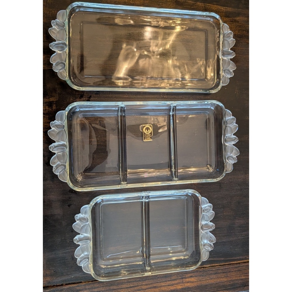 3 Vintage Mikasa‎ Walther-glas Satin Rose Crystal Serving Tray Platter Germany